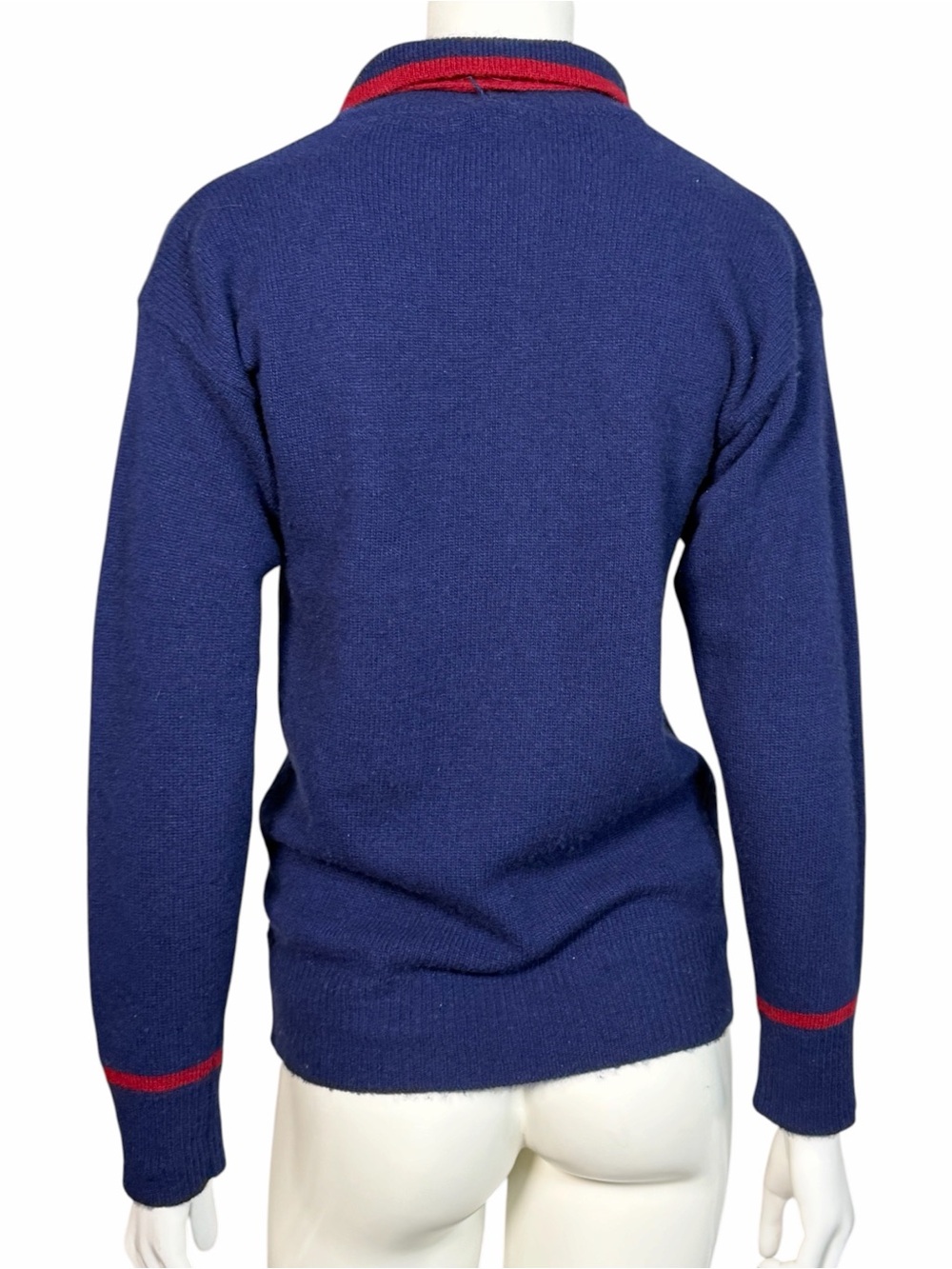 Vintage Neiman Marcus Sweater Navy Red Bow Collar Knit Soft Luxury S - Picture 4 of 8